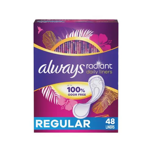 Always Radiant Pantyliners Regular Wrapped Unscented 48 Count (Pack Of 6) - Health & Beauty > Personal Care Feminine