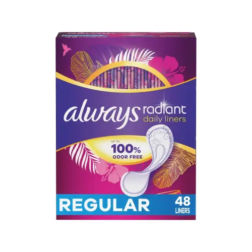 Always Radiant Pantyliners Regular Wrapped Unscented 48 Count (Pack Of 6) - Health & Beauty > Personal Care Feminine