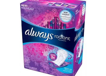 Always Radiant Pantyliners Regular Wrapped Unscented 48 Count (Pack Of 6) - Health & Beauty > Personal Care Feminine