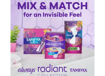 Always Radiant Pantyliners Regular Wrapped Unscented 48 Count (Pack Of 6) - Health & Beauty > Personal Care Feminine