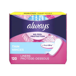 Always Thin Daily Panty Liners For Women Light Absorbency Unscented 120 Count (Pack Of 2) - Health & Beauty > Personal