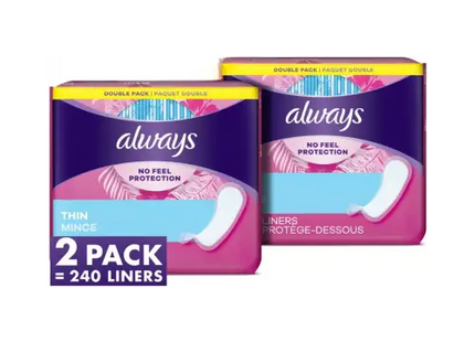 Always Thin Daily Panty Liners For Women Light Absorbency Unscented 120 Count (Pack Of 12) - Health & Beauty > Personal