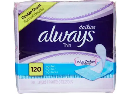 Always Thin Daily Panty Liners For Women Light Absorbency Unscented 120 Count (Pack Of 2) - Health & Beauty > Personal