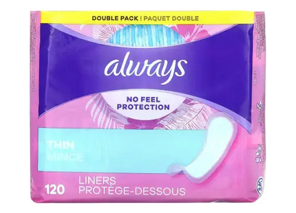 Always Thin Daily Panty Liners For Women Light Absorbency Unscented 120 Count (Pack Of 2) - Health & Beauty > Personal