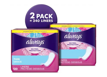 Always Thin Daily Panty Liners For Women Light Absorbency Unscented 120 Count (Pack Of 12) - Health & Beauty > Personal