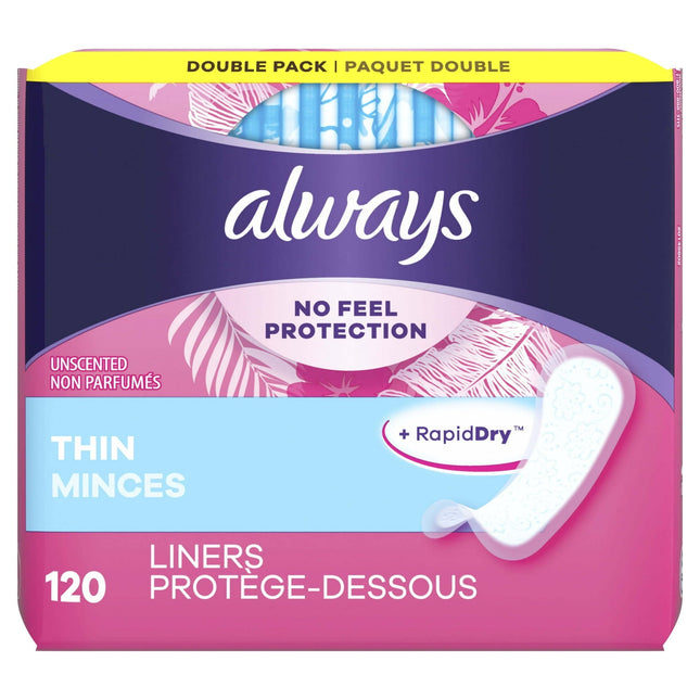 Always Thin Daily Panty Liners Wrapped Light Absorbency Unscented 120ct (3 Pack) - Personal Care > Feminine Pantiliners