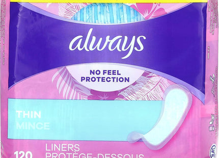 Always Thin Daily Panty Liners For Women Light Absorbency Unscented 120 Count (Pack Of 12) - Health & Beauty > Personal