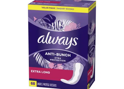 Always Xtra Anti-Bunch Protection Daily Liners Extra Long 68 Ct (Pack Of 12) - Health & Beauty > Personal Care Feminine