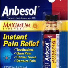 Anbesol Liquid Maximum Strength Instant Oral Pain Relief 0.41oz - Personal Care > Teething