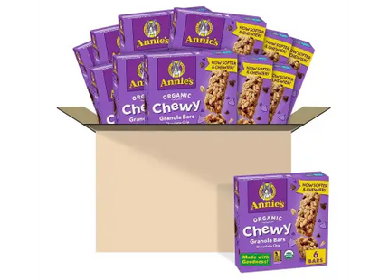 a box of annie’s organic chewy granola bars with chocolate chips