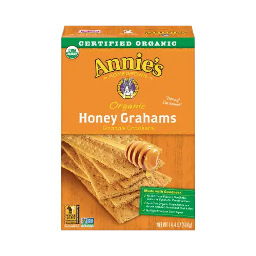 a close up of a box of annie’s honey grahams