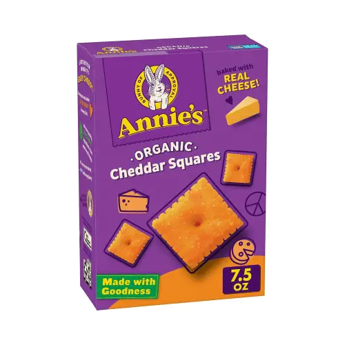 a close up of a box of annie’s crackers with cheese