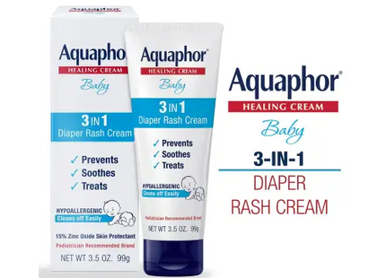 Aquaphor Baby Diaper Rash Cream 3-in-1 Relief 3.5 Oz Tube (PacK Of 24) - & Toddler > Diapering Treatments