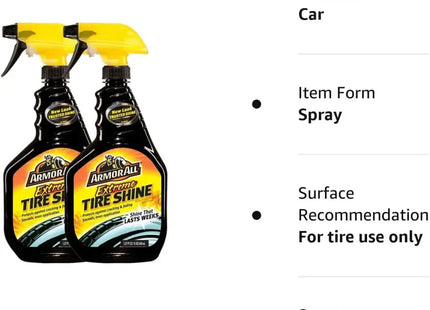 a picture of a bottle of tire shine and a spray bottle of tire shine