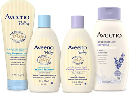 a group of three bottles of aveo baby products