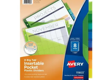 avery products 8 tab insertable pocket dividers, 8 tabs per pack