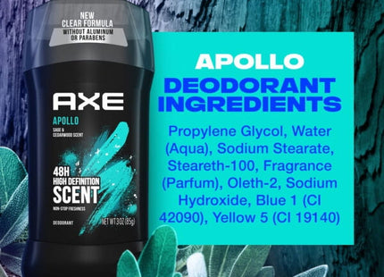 Axe Apollo Long Lasting Men’s Deodorant Stick Sage and Cedarwood 3 oz (2 Pack) - Personal Care > Bath & Body