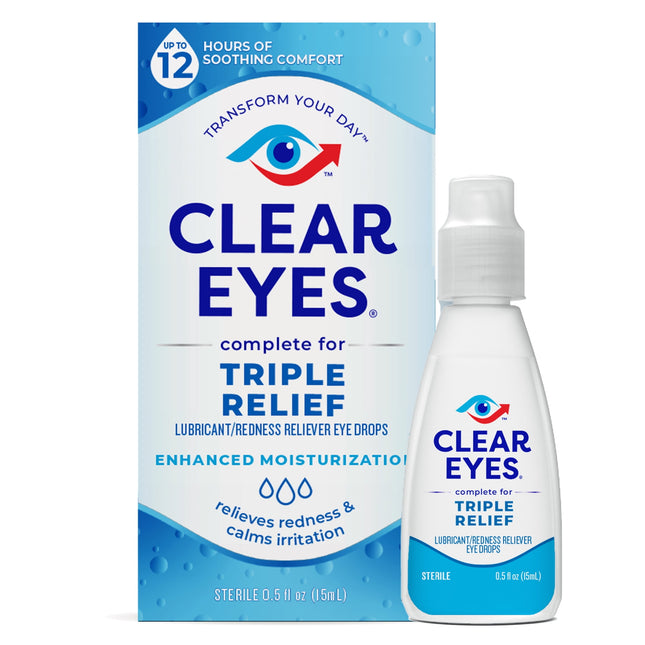 Clear Eyes Triple Relief Lubricant Eye Drops 0.5 Fl Oz (Pack Of 4)