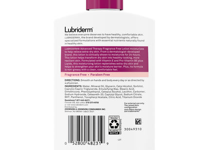 Lubriderm Advanced Therapy Moisturizing Hand & Body Lotion, Pro-Ceramide with Vitamins E & Pro-Vitamin B5, Fragrance Free, Intense Hydration for Itchy, Extra Dry Skin, Non-Greasy, 6 ounce (Pack Of 8)