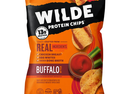 WILDE SNACKS Protein Chips Buffalo Style Chicken, Thin and Crispy, High Protein, 1.34 Ounce (Pack Of 16)