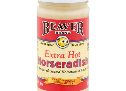 Beaver Extra Hot Horseradish Jar, fresh-grated horseradish roots, really spicy, 4 Ounce (Pack Of 1)