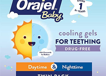 Orajel Baby Daytime & Nighttime Cooling Gels for Teething, Relief of Painful Gums, Drug-Free, Two 0.18oz Tubes (Pack Of 12)