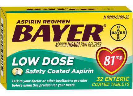 Aspirin Regimen Bayer Low Dose Pain Reliever Enteric Coated Tablets 81mg 32 Ct (Pack Of 1)