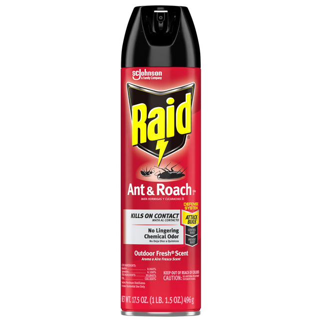 Raid Ant & Roach Killer Defense System, Outdoor, Aerosol, Fresh Scent 17.5 Ounce (Pack Of 1)