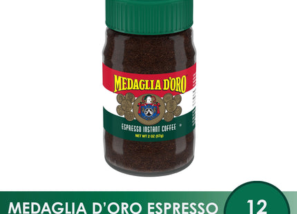 Medaglia d'Oro Style Instant Double Roast Italian Espresso Coffee, Decaffeinated, 2 Ounces (Pack Of 12)