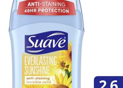 Suave Antiperspirant Deodorant, Invisible Solid, Everlasting Sunshine, Unisex Stick 2.6 Ounce (Pack Of 2)