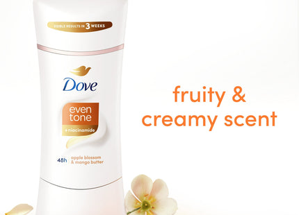 Dove Even Tone Antiperspirant Deodorant Stick, Calming Breeze Sweat Block, Apple Blossom & Mango Butter, 2.6 Ounce (Pack Of 24)