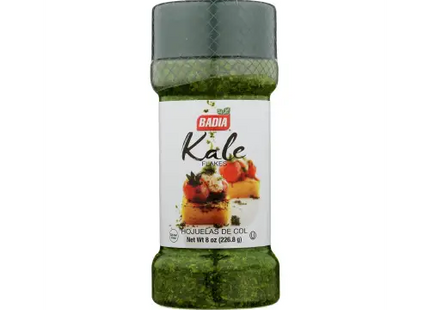 a close up of a jar of kale seasoning on a white background