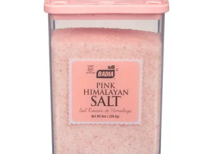 a close up of a container of pink himalayan salt