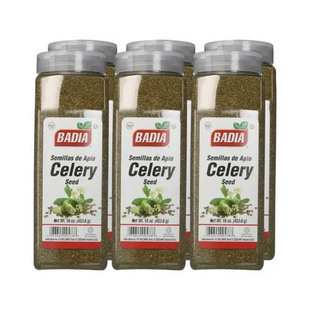 three bottles of celery seasoning with a white background