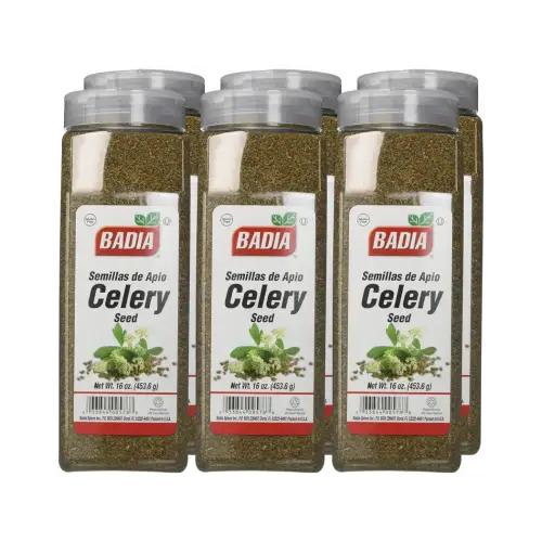 three bottles of celery seasoning with a white background