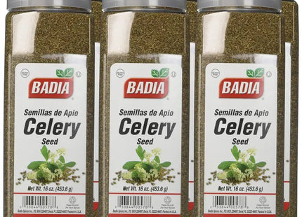 three bottles of celery seasoning with a white background