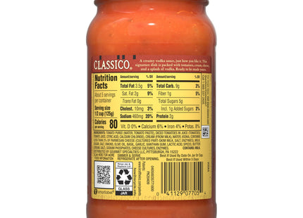 Classico Vodka Sauce Spaghetti Pasta Sauce, Gluten Free, Jar 24 Ounce (Pack Of 6)