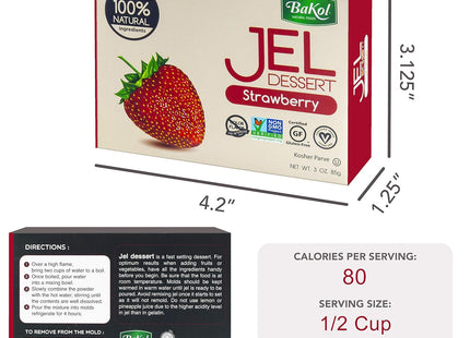 Bakol Jel Dessert All Natural Vegan Jell Strawberry Flavor 3oz (12 Pack) - Food & Beverages > Baking Desserts Puddings