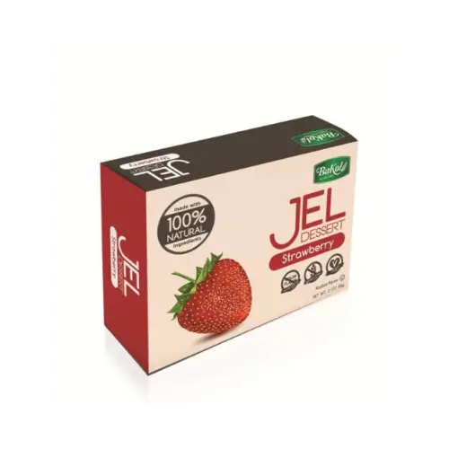 a close up of a box of jel strawberry jelly