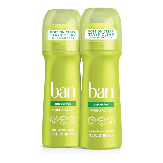 Ban Original Invisible Roll-On Antiperspirant Deodorant Unscented 3.5oz (2 Pack) - Personal Care > Bath & Body