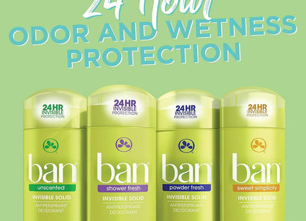 Ban Invisible Solid Antiperspirant Deodorant Unscented 2.6oz (12 Pack) - Personal Care > Bath & Body Anti-Perspirant
