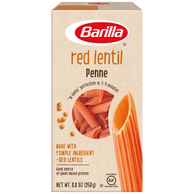 a box of red lenti pasta