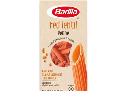 a box of red lenti pasta