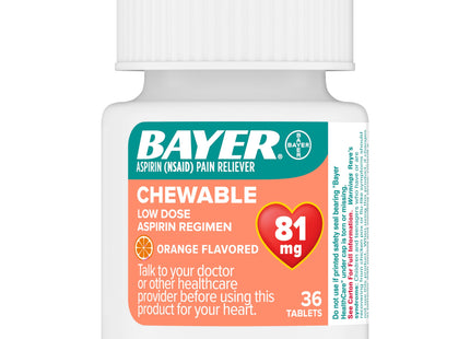 Bayer Low Dose Chewable 81mg Aspirin Tablets Pain Reliever Orange 36ct (36 Pack) - Health Care > Over-the-Counter