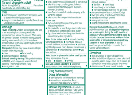 Bayer Low Dose Chewable 81mg Aspirin Tablets Pain Reliever Orange 36ct - Health Care > Over-the-Counter Medication &