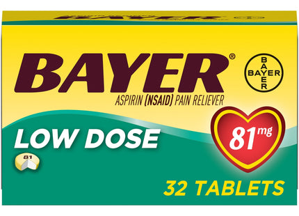 Bayer Aspirin Low Dose 81mg Pain Reliever Enteric Coated Tablets 32ct (2 Pack) - Health Care > Over-the-Counter