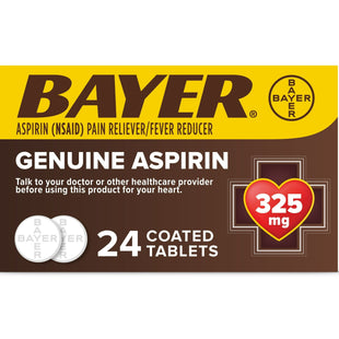 Bayer Aspirin Pain Reliever & Fever Reducer 325mg Coated Tablets 24ct (6 Pack) - Health Care > Over-the-Counter