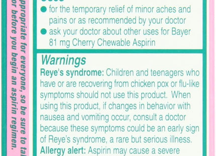 Bayer Chewable Aspirin Low Dose Pain Reliever Tablets 81mg Cherry 36ct (2 Pack) - Health Care > Over-the-Counter