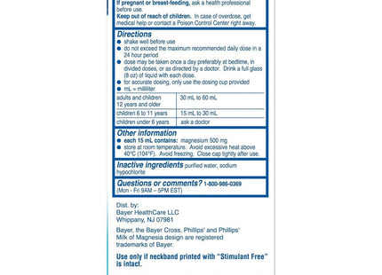 Bayer Phillips Milk Of Magnesia Saline Laxative Liquid Original 4 Floz - Health Care > Over-the-Counter Medication