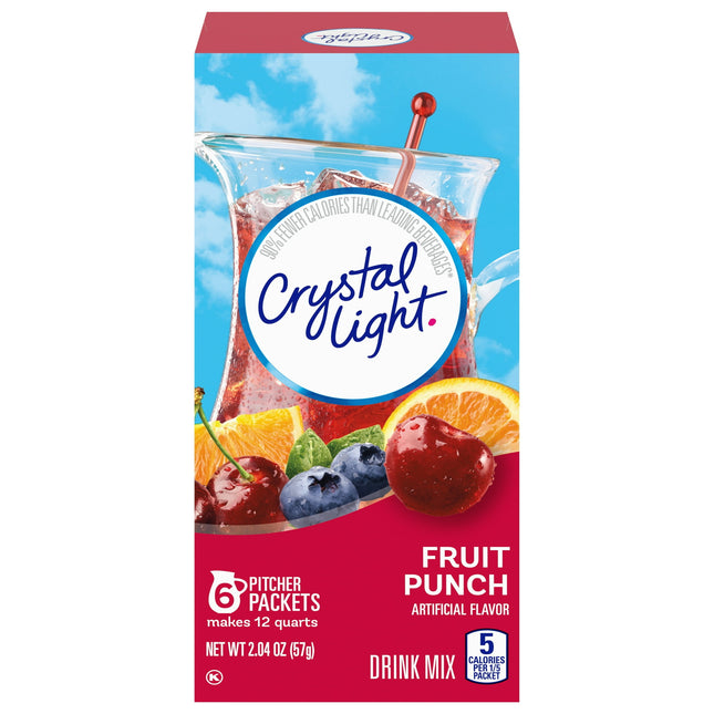 Crystal Light Fruit Punch Powdered Drink Mix, Sugar Free, Pitcher Packets 6 Count (Pack Of 2)